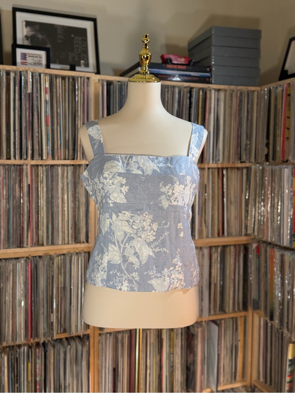 Reformation Darci Linen Square Neck Cropped Tank Top Floral Toile Light Blue 12 - Picture 4 of 14